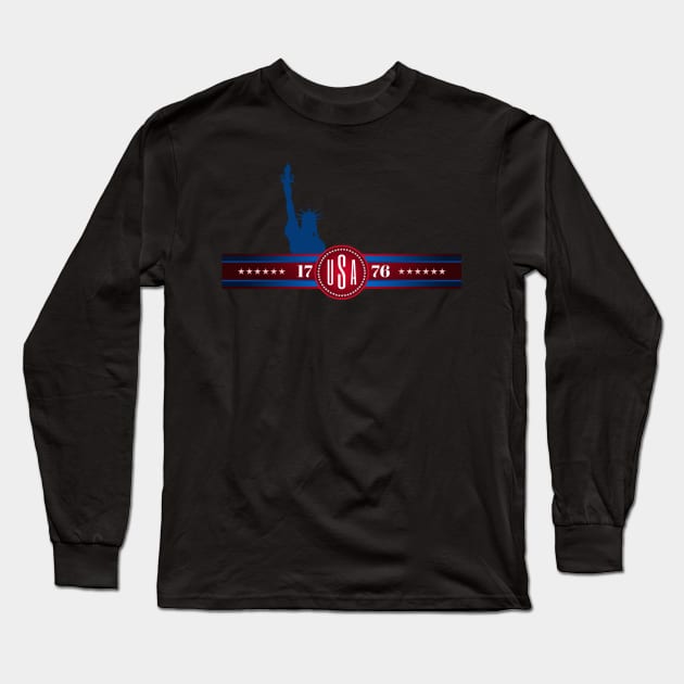 Statue of Liberty Blue Red Stars Long Sleeve T-Shirt by Yiorgos Designs